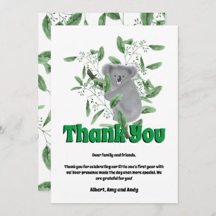 Tarjeta De Agradecimiento Oso de Koala lindo trepando un árbol de eucaliptos