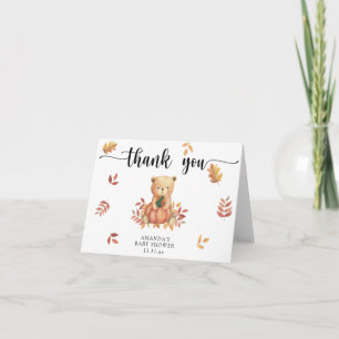 Tarjeta De Agradecimiento Oso de otoño con calabaza - gracias