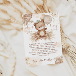Tarjeta De Agradecimiento Oso de peluche adorable beige Pampas Baby Shower 
