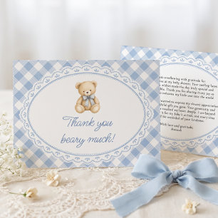 Tarjeta De Agradecimiento Oso de peluche azul a cuadros Baby Shower