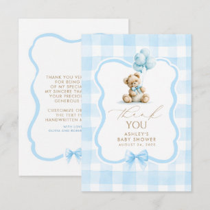 Tarjeta De Agradecimiento Oso de peluche azul a cuadros Gracias