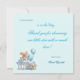 Tarjeta De Agradecimiento Oso de peluche azul estrellas niño baby shower gra