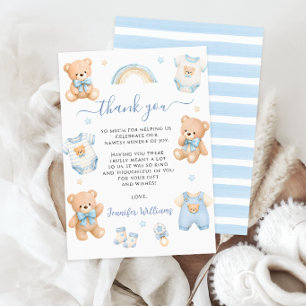 Tarjeta De Agradecimiento Oso de peluche azul lindo ropa boho ducha para beb