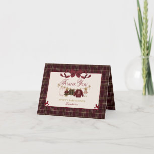 Tarjeta De Agradecimiento Oso de peluche Baby Shower Niña Cuadro Burgundy La