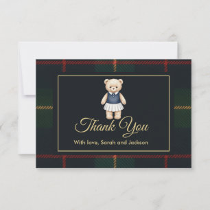 Tarjeta De Agradecimiento Oso de peluche clásico Polo Preppy a cuadros Baby