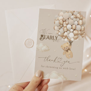 Tarjeta De Agradecimiento Oso de peluche con Baby Shower neutro con globos
