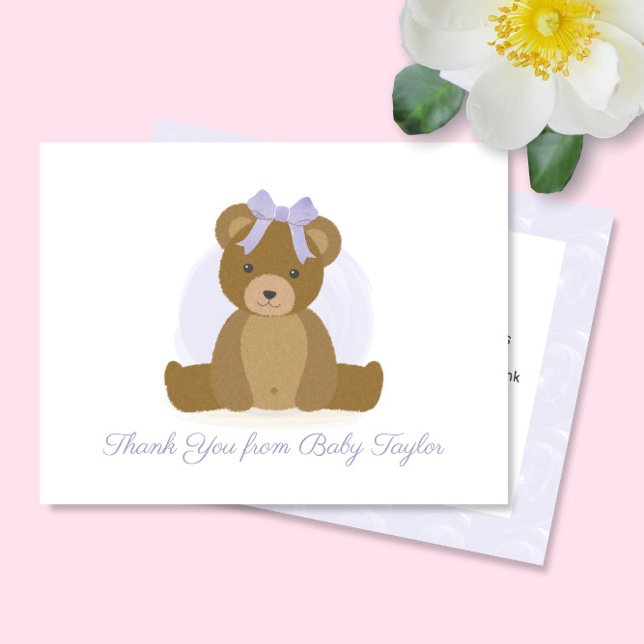 Tarjeta De Agradecimiento Oso de peluche con ducha de bebé morada (Subido por el creador)