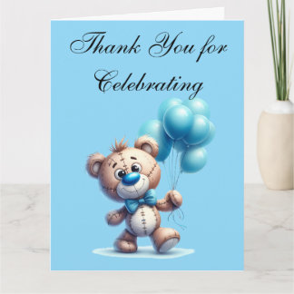 Tarjeta De Agradecimiento Oso de peluche con globos azules