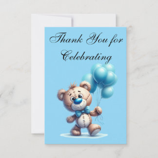 Tarjeta De Agradecimiento Oso de peluche con globos azules