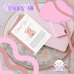 Tarjeta De Agradecimiento Oso de peluche cortado, regalo de ducha de bebé ni