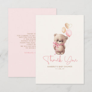 Tarjeta De Agradecimiento Oso de peluche Cumpleaños de bebé niña Gracias