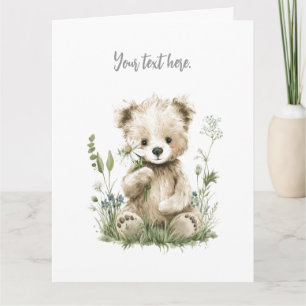 Tarjeta De Agradecimiento Oso de peluche de acuarela adorable con flores sil