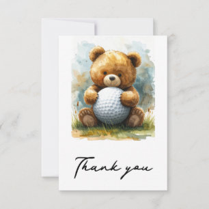 Tarjeta De Agradecimiento Oso de peluche de bebé niño de golf sosteniendo pe
