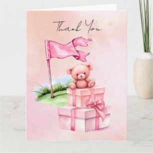 Tarjeta De Agradecimiento Oso de peluche de golf con caja de regalo rosa sob