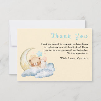 Tarjeta De Agradecimiento Oso de peluche de sueño dulce Chicos Cumple de beb