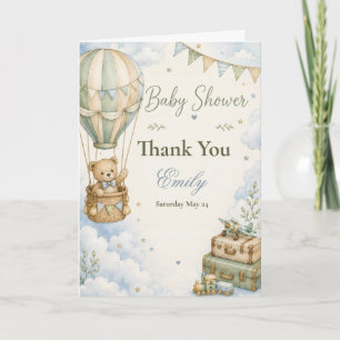 Tarjeta De Agradecimiento Oso de peluche en globo aerostático Baby Shower