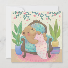 Tarjeta De Agradecimiento Oso de peluche en ilustración de sillón antiguo