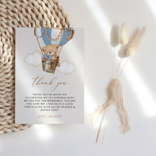 Tarjeta De Agradecimiento Oso de peluche, globo de aire caliente azul, prime