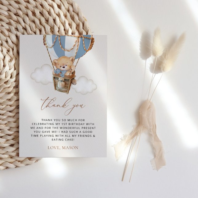 Tarjeta De Agradecimiento Oso de peluche, globo de aire caliente azul, prime (Subido por el creador)