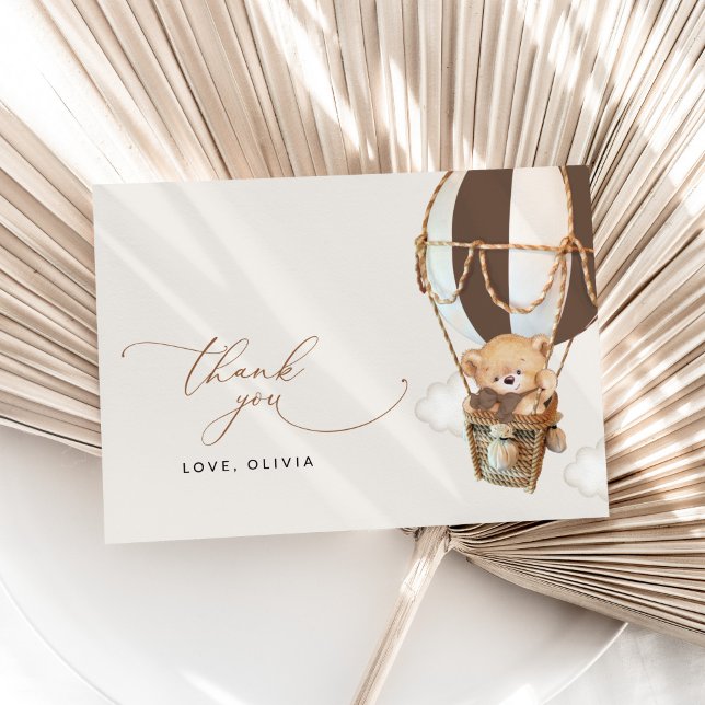 Tarjeta De Agradecimiento Oso de peluche, globo de aire caliente marrón, Bab (Subido por el creador)