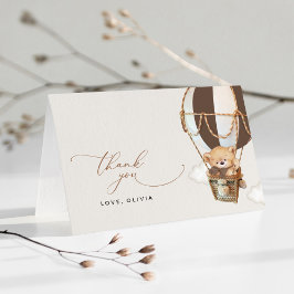 Tarjeta De Agradecimiento Oso de peluche, globo de aire caliente marrón, Bab