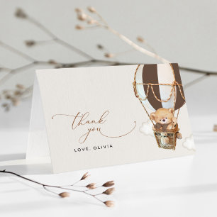 Tarjeta De Agradecimiento Oso de peluche, globo de aire caliente marrón, Bab