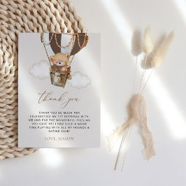 Tarjeta De Agradecimiento Oso de peluche, globo de aire caliente marrón, pri