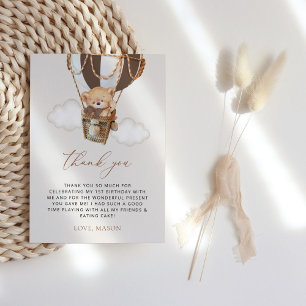 Tarjeta De Agradecimiento Oso de peluche, globo de aire caliente marrón, pri