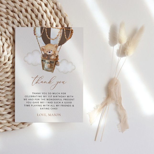 Tarjeta De Agradecimiento Oso de peluche, globo de aire caliente marrón, pri (Subido por el creador)