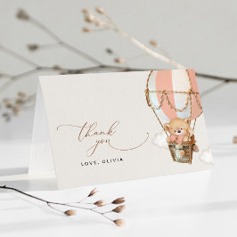 Tarjeta De Agradecimiento Oso de peluche, globo de aire caliente rosado, Bab