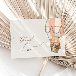 Tarjeta De Agradecimiento Oso de peluche, globo de aire caliente rosado, Bab