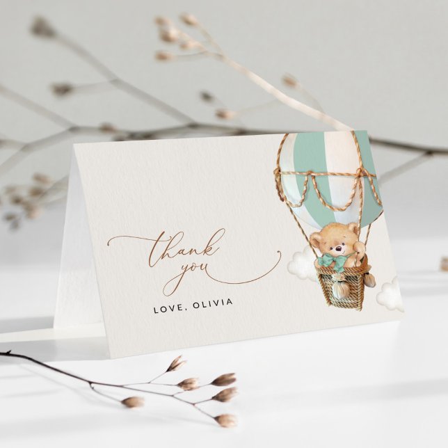 Tarjeta De Agradecimiento Oso de peluche, globo de aire caliente verde, Baby (Subido por el creador)