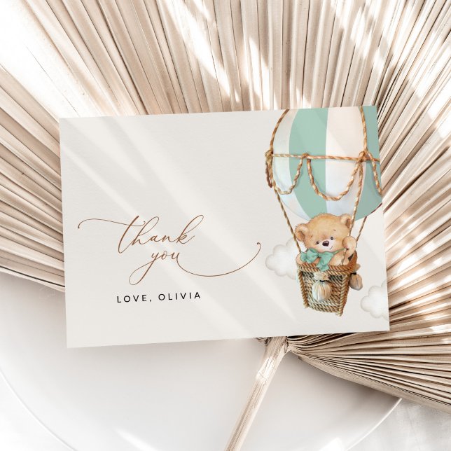 Tarjeta De Agradecimiento Oso de peluche, globo de aire caliente verde, Baby (Subido por el creador)