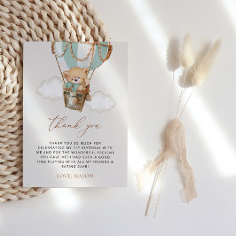 Tarjeta De Agradecimiento Oso de peluche, globo de aire caliente verde, prim