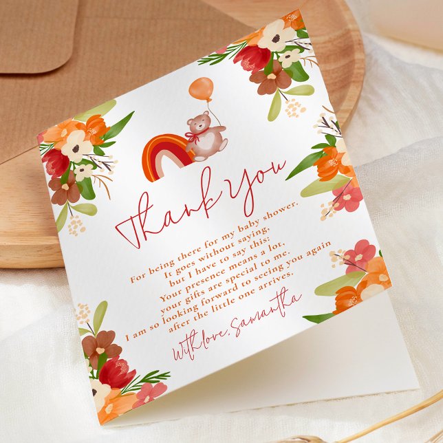 Tarjeta De Agradecimiento Oso de peluche gracias ducha de bebé arco iris (Cute teddy bear thank you rainbow baby shower)