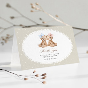 Tarjeta De Agradecimiento Oso de peluche, lazo, lunares beige, revelación de