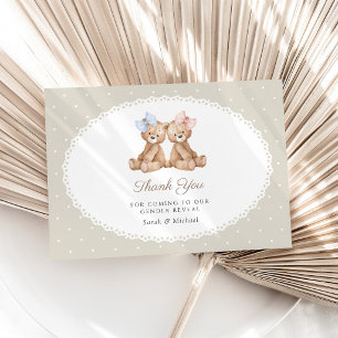 Tarjeta De Agradecimiento Oso de peluche, lazo, lunares beige, revelación de