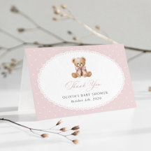 Oso de peluche, lazo rosa, lunares rosas, fiesta d