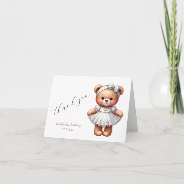 Tarjeta De Agradecimiento Oso de peluche lindo con globos y regalos (Anverso)