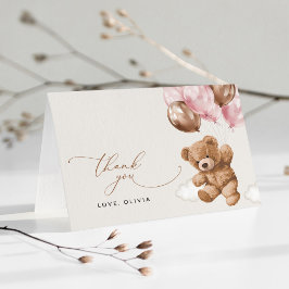 Tarjeta De Agradecimiento Oso de peluche, Oso de bebé, globos rosados, Baby