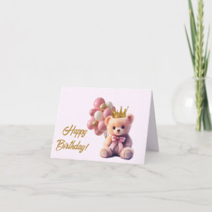 Tarjeta De Agradecimiento Oso de peluche rosa corona dorada feliz cumpleaños