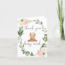 Tarjeta De Agradecimiento Oso de peluche rosa floral verde eucalipto lindo