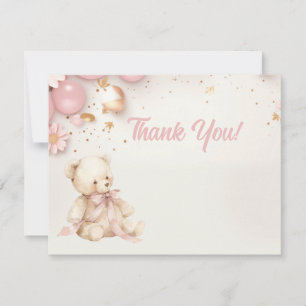 Tarjeta De Agradecimiento Oso de peluche rosa pastel champán dorado niña beb