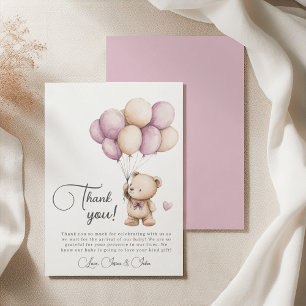 Tarjeta De Agradecimiento Oso de peluche Violeta Morado Beige Globos Gracias