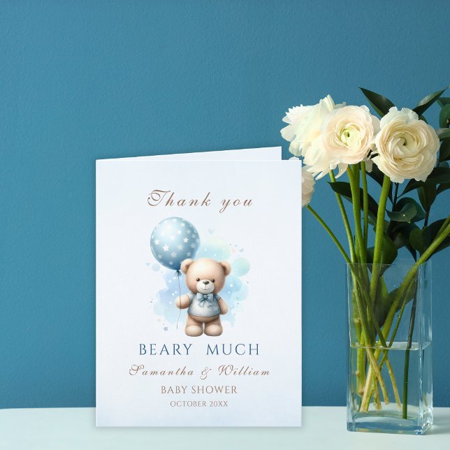 Tarjeta De Agradecimiento Oso de peluche y globo azul es un niño Baby Shower (Subido por el creador)