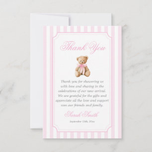 Tarjeta De Agradecimiento Oso de rayas rosadas Grand millennial