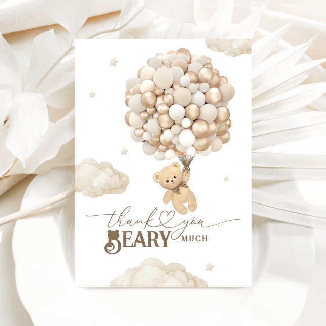 Tarjeta De Agradecimiento Oso de Teddy con globos pesados Baby Shower (Subido por el creador)