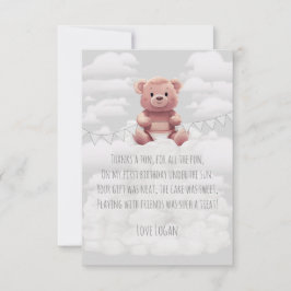 Tarjeta De Agradecimiento Oso de Teddy marrón lindo primer cumpleaños