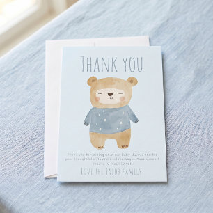 Tarjeta De Agradecimiento Oso dormilón azul Baby Shower Encantador agradecim