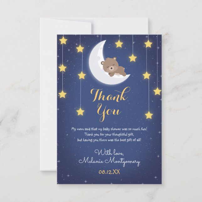 Tarjeta De Agradecimiento Oso Durmiendo Te Ama La Luna Detrás Baby Shower (Anverso)